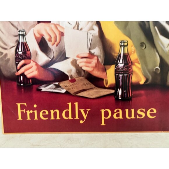 VINTAGE COCA COLA  FRIENDLY PAUSE CARDBOARD CUTOUTS 29x18” - Picture 2 of 10
